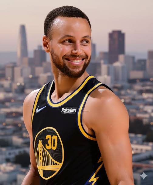 Stephen Curry smiling in a Warriors No. 30 jersey